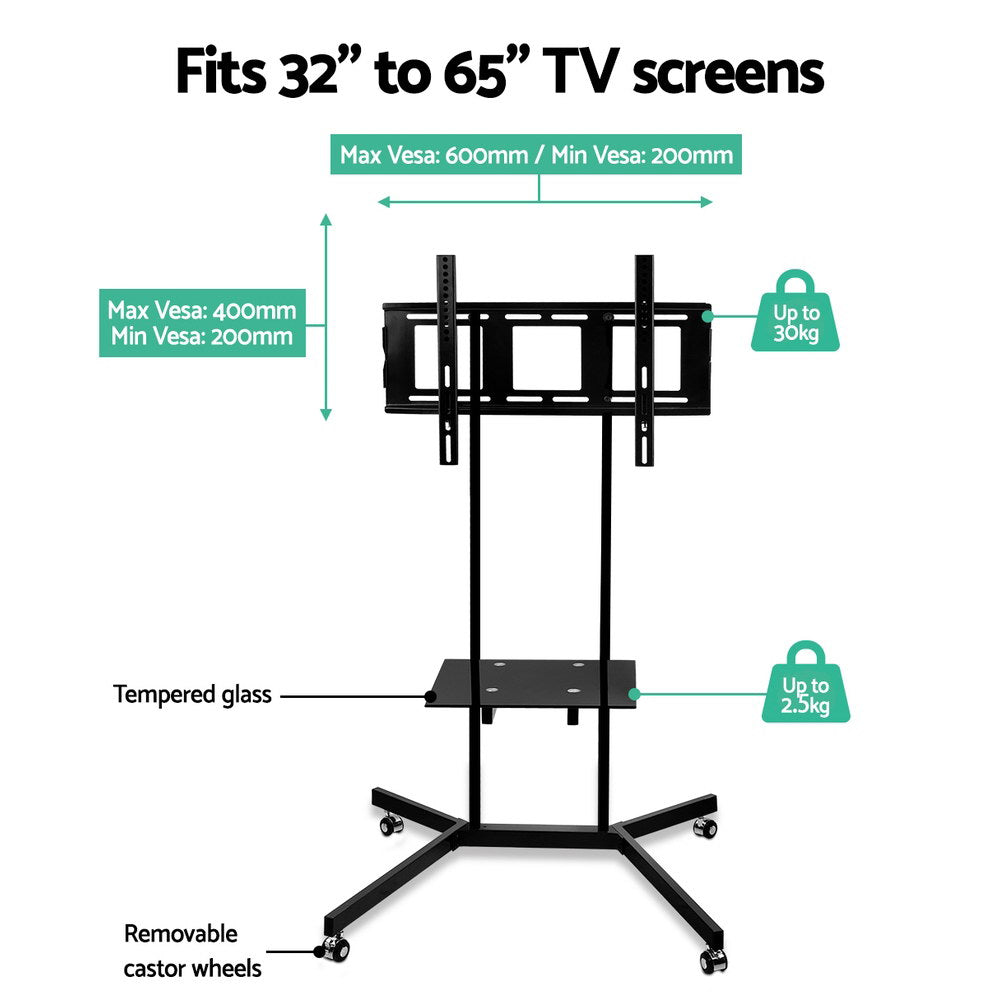 Artiss Mobile TV Stand for 32-65 TVs Mount Bracket Portable Shelf Trolley Cart