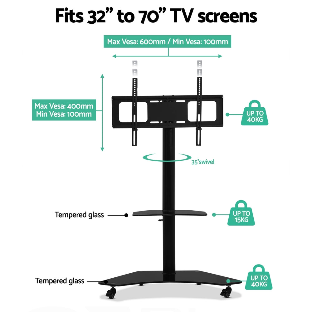 Artiss Mobile TV Stand for 32-70 TVs Mount Bracket Portable Solid Trolley Cart