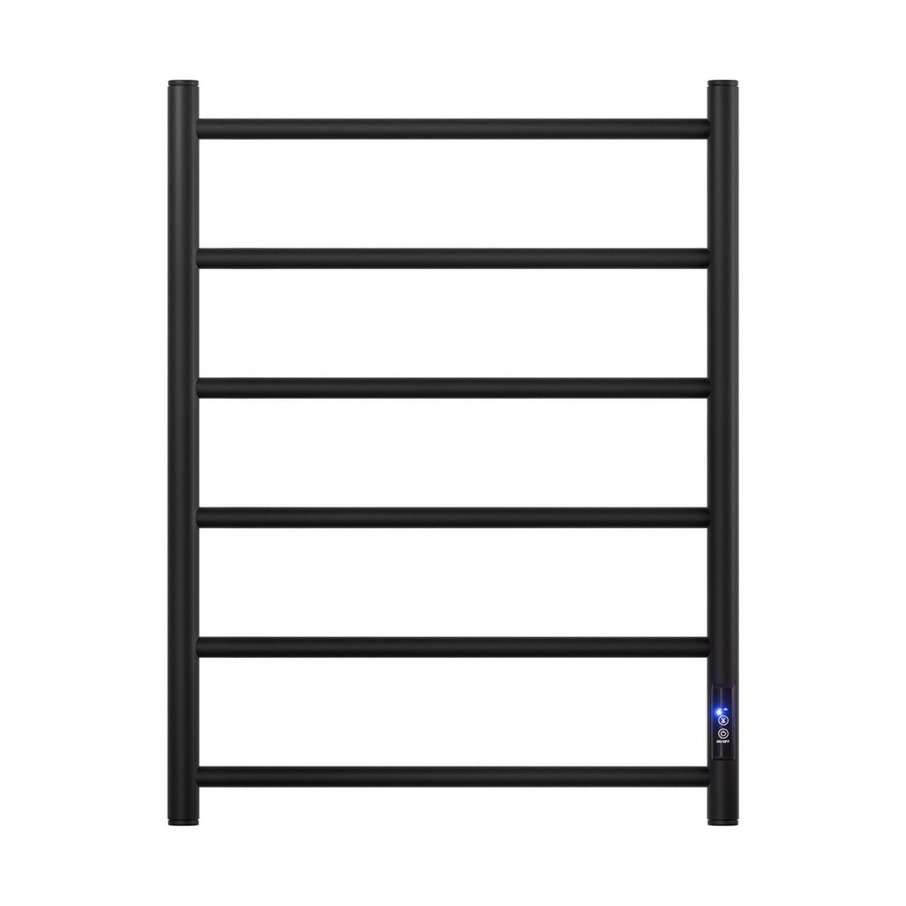 Devanti Heated Towel Rail 6 Round Bars with Timer Electric Heater Warmer Rack