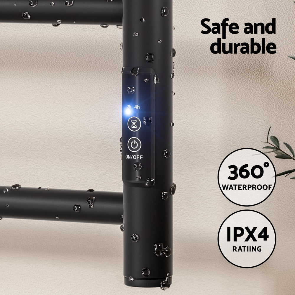 Devanti Heated Towel Rail 6 Round Bars with Timer Electric Heater Warmer Rack