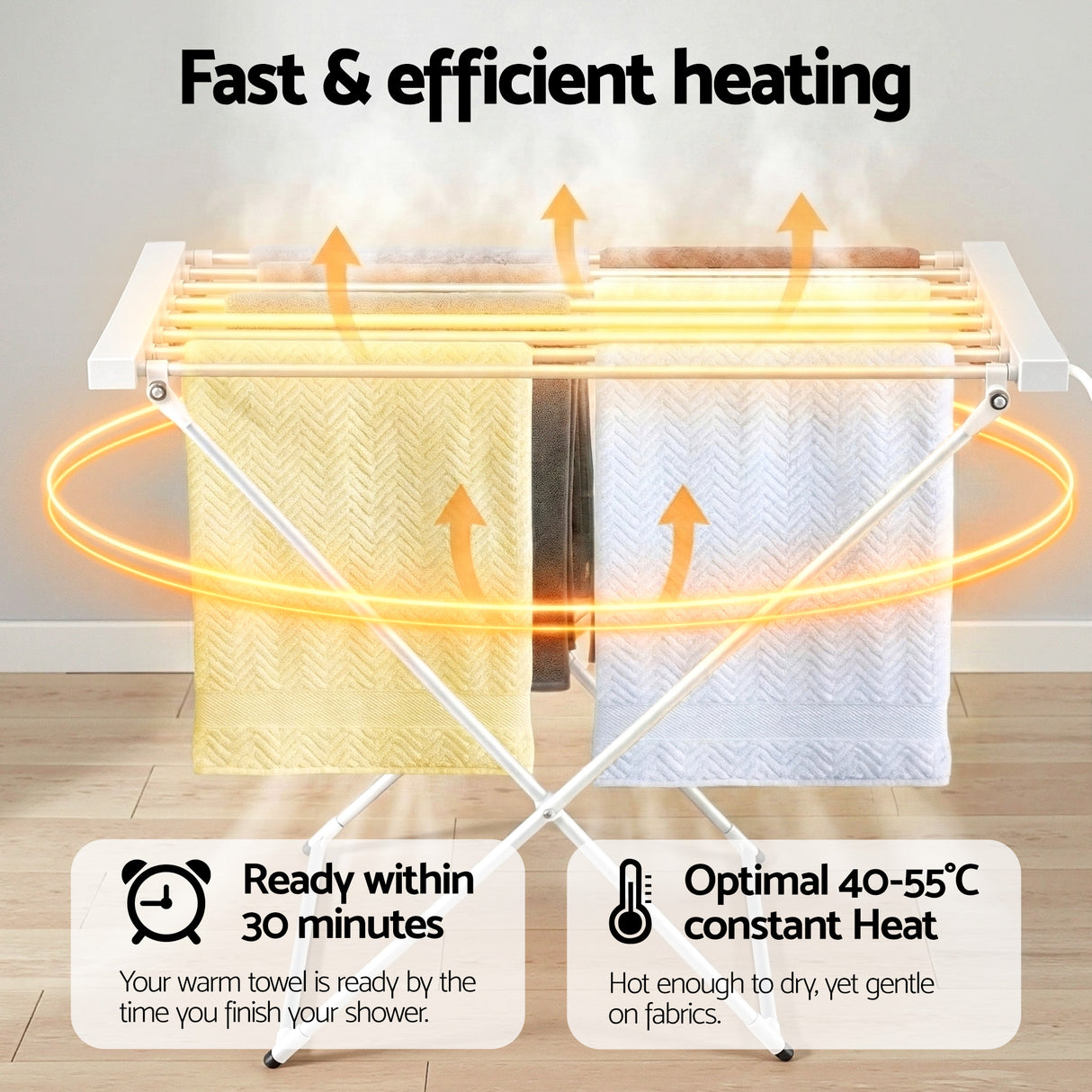 Devanti Heated Towel Rail Electric Clothes Airer Foldable Drying Rack 8 Bars