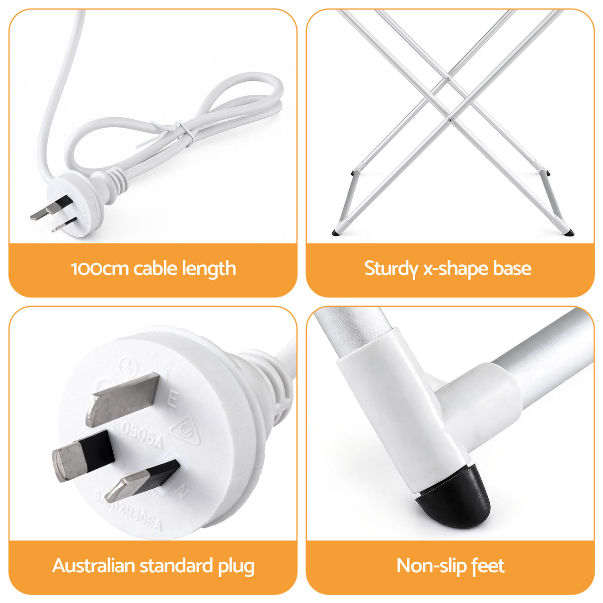 Devanti Heated Towel Rail Electric Clothes Airer Foldable Drying Rack 8 Bars