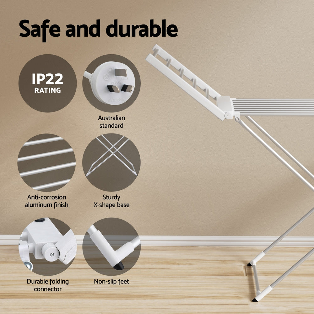 Devanti Foldable Electric Heated Towel Rail Rack with 24H Timer
