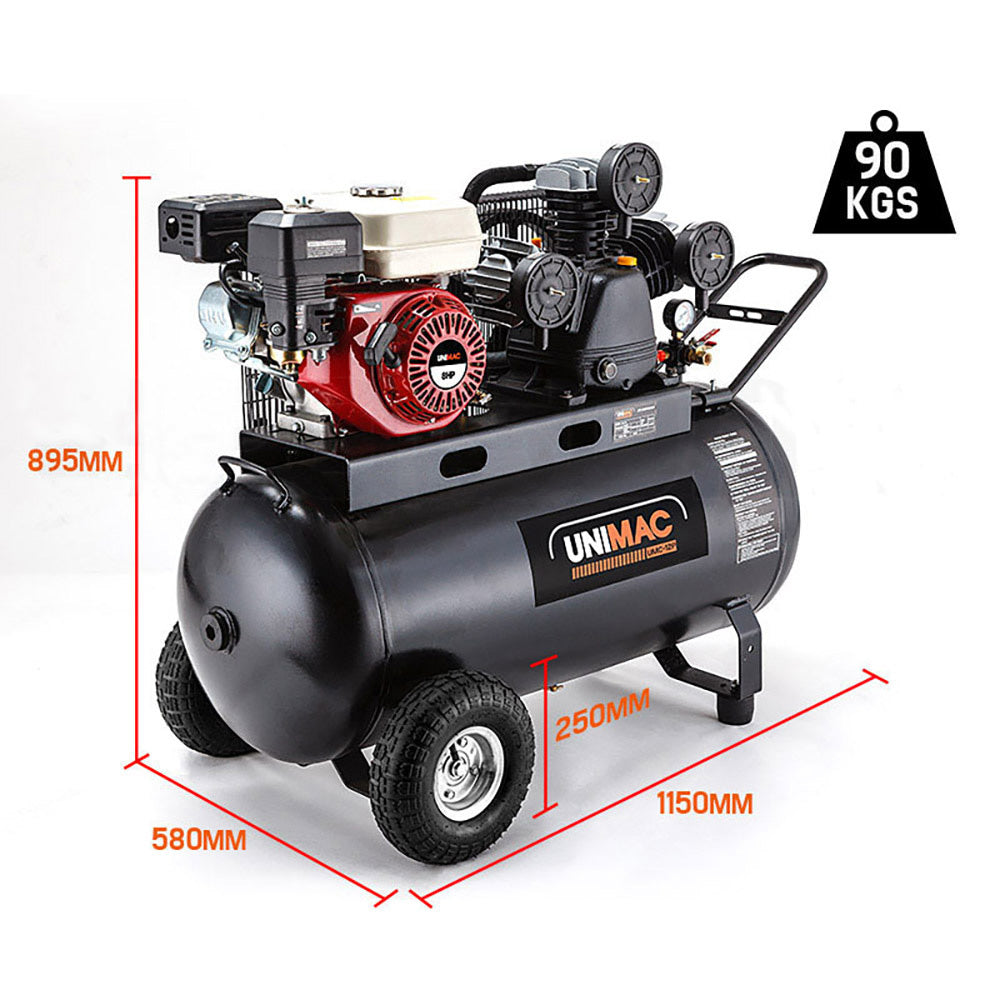 UNIMAC 115PSI 120L 8HP Industrial Petrol Powered Air Compressor