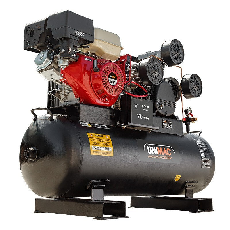 UNIMAC 115PSI 150L 18HP Industrial Petrol Powered Air Compressor with Electric Key Start