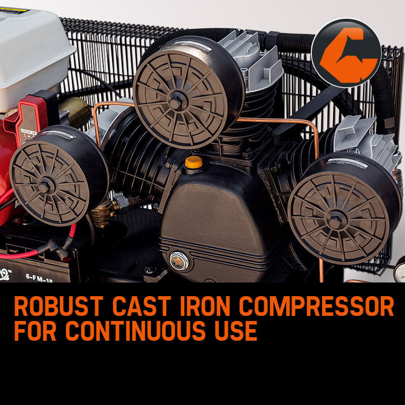 UNIMAC 115PSI 150L 18HP Industrial Petrol Powered Air Compressor with Electric Key Start