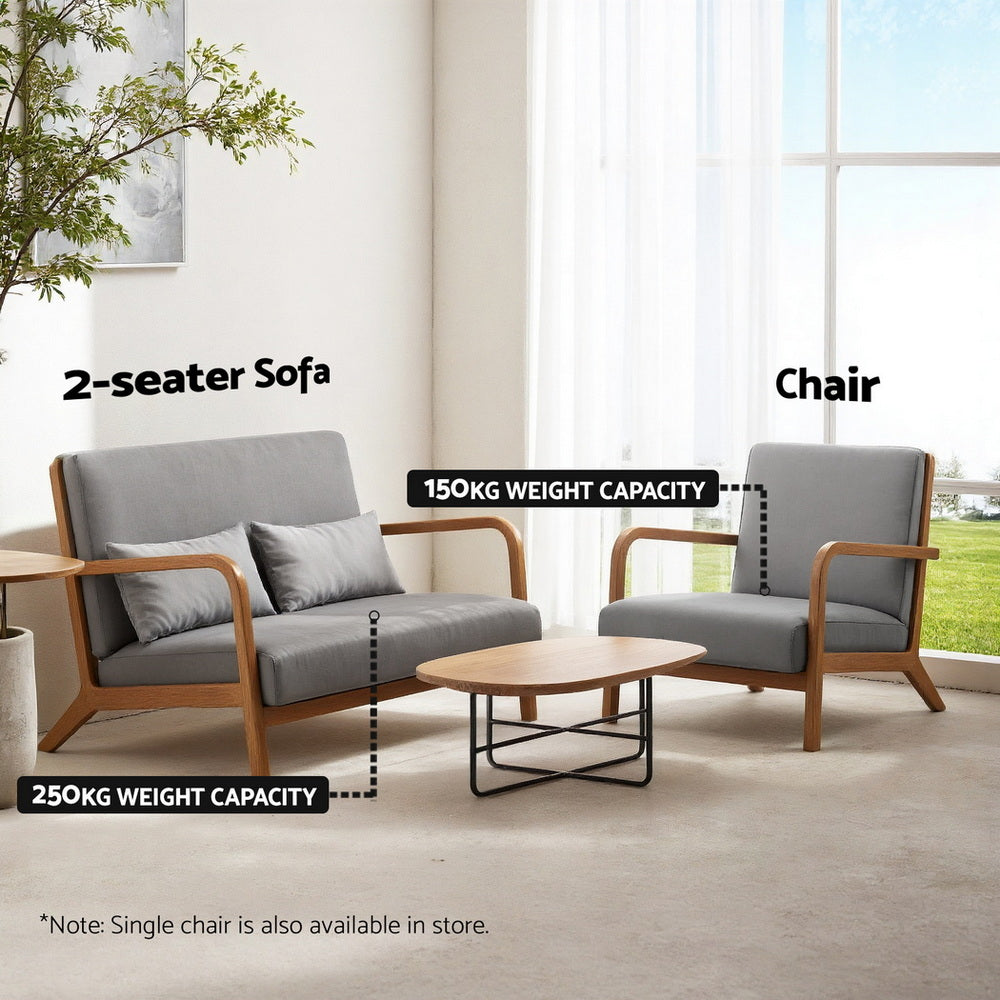 Artiss Armchair 2-seater Loveseat Fabric Grey
