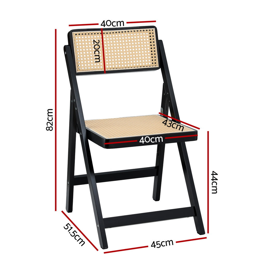 Foldable Black Rattan-Style Dining Chair with Wooden Frame