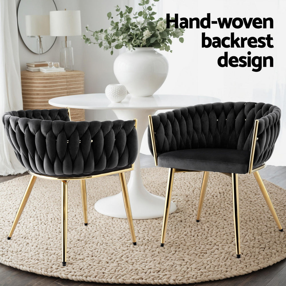 1 Set of 2 Artiss Dining Chairs Velvet Armchair Black