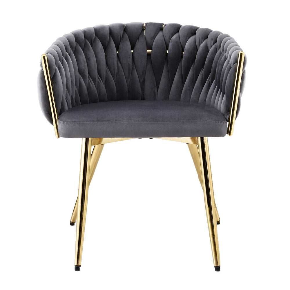 Artiss 1x Dining Chair Armchair Cafe Kitchen Lounge Chairs Velvet Weaving Grey