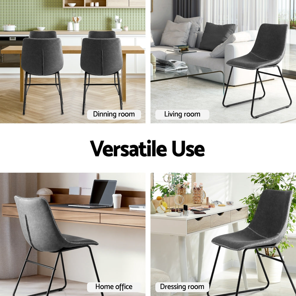 Artiss 2x Dining Chairs Retro PU Leather Kitchen Lounge Cafe Accent Chair Grey