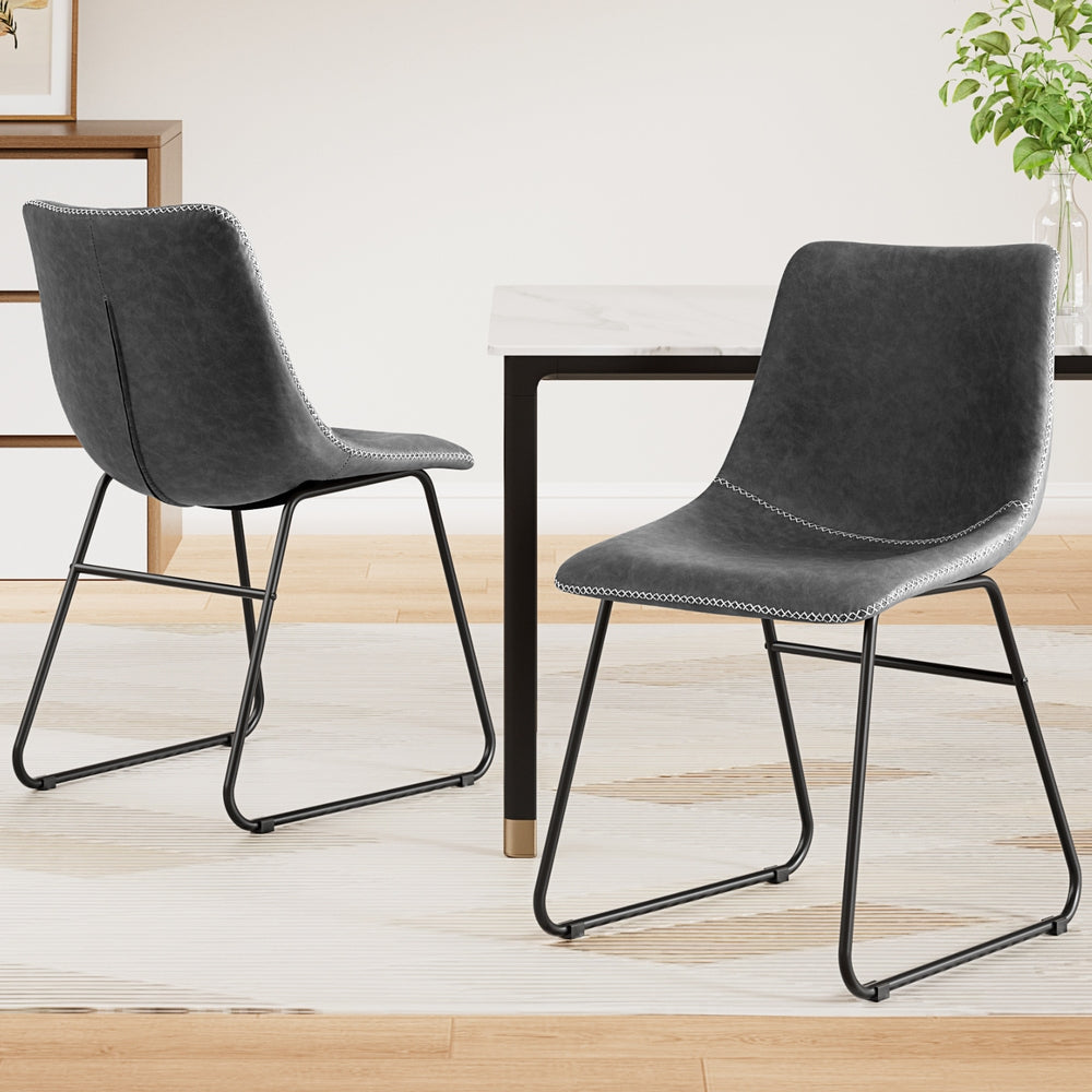 Artiss 2x Dining Chairs Retro PU Leather Kitchen Lounge Cafe Accent Chair Grey