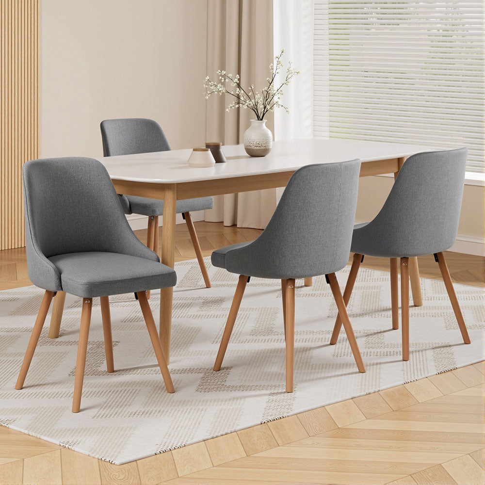 Artiss Dining Chairs Set of 4 Fabric Wooden Grey