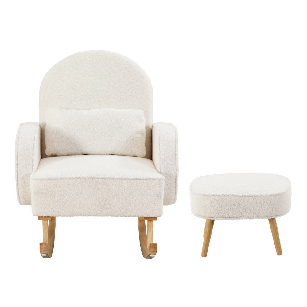 Artiss Armchair Rocking Chair Ottoman Lounge Footrest Round Nursing Boucle White