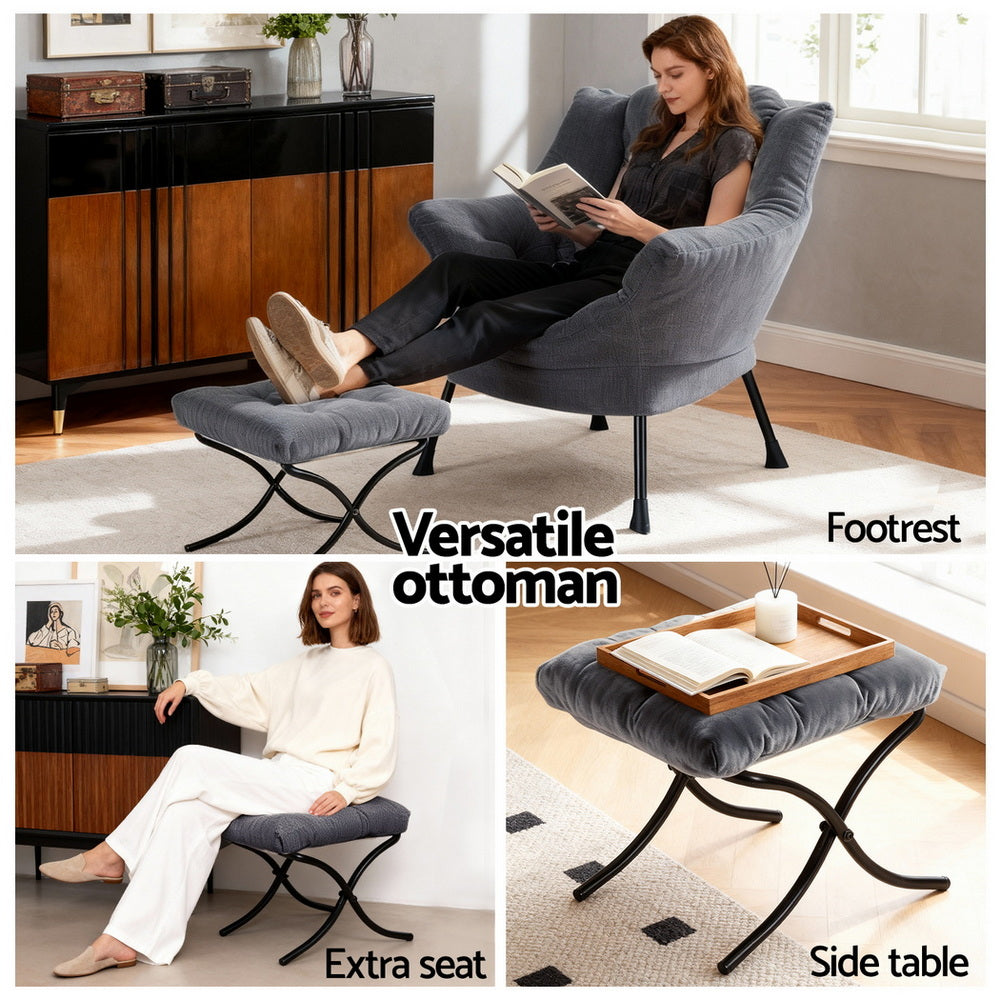 Artiss Armchair Accent Chair Ottoman Lounge Footrest Velvet Grey