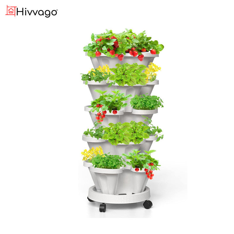 Hivvago 5-Tier Vertical Garden Planter – Stackable Indoor/Outdoor Pot with Wheel Base