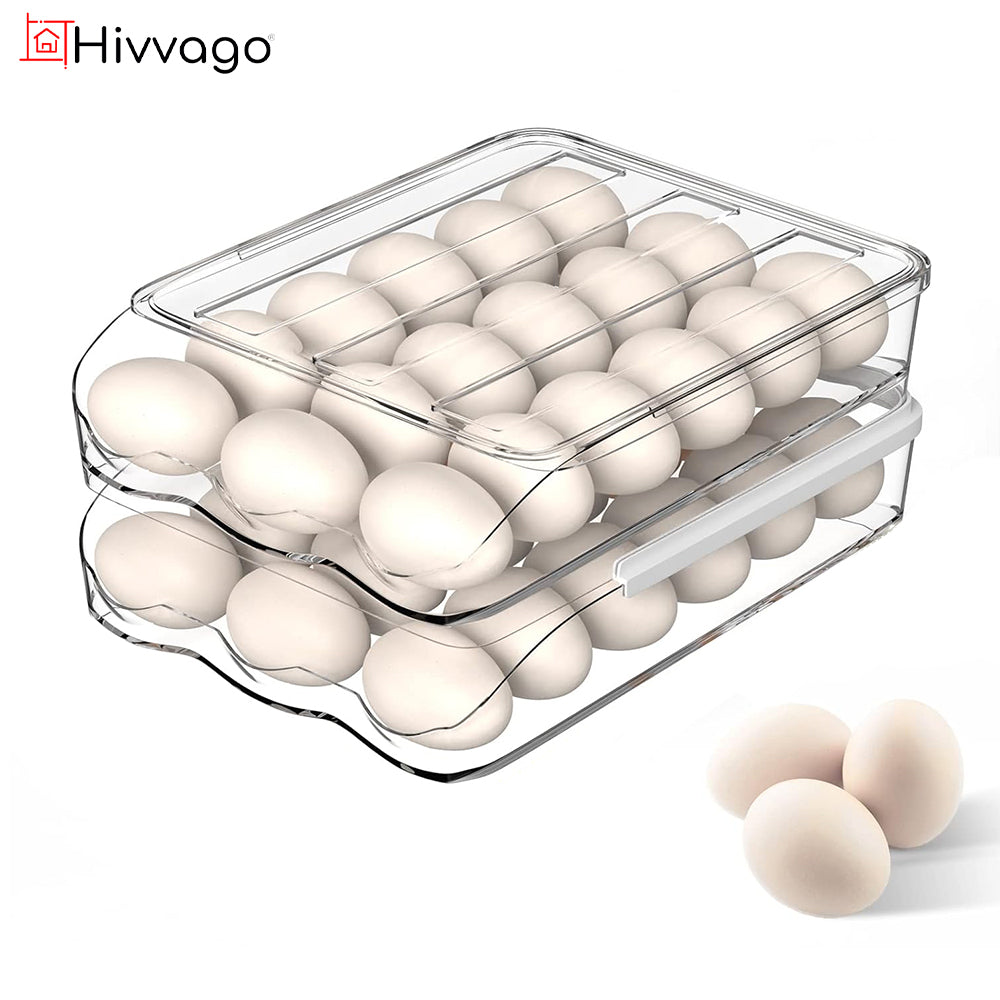 Hivvago 2 Layers Automatic Rolling Clear Egg Refrigerator Organizer with Lid
