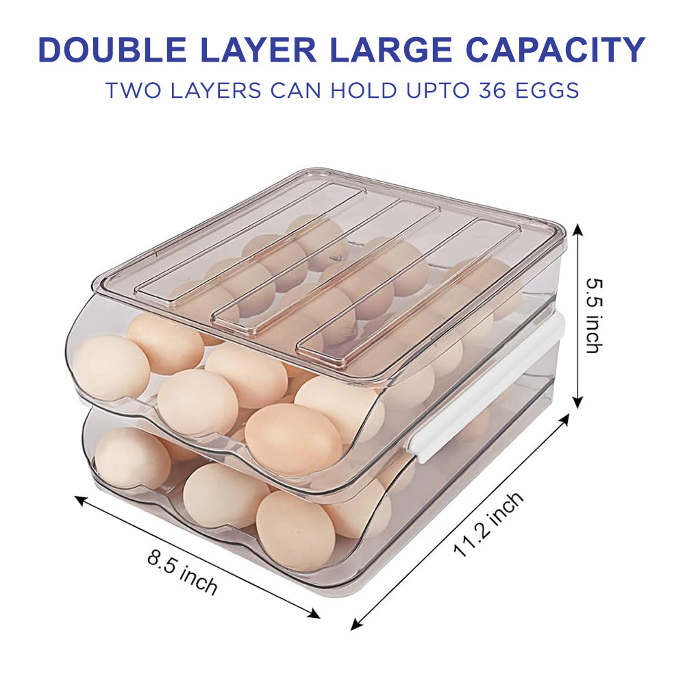 Hivvago 2 Layers Automatic Rolling Clear Egg Refrigerator Organizer with Lid