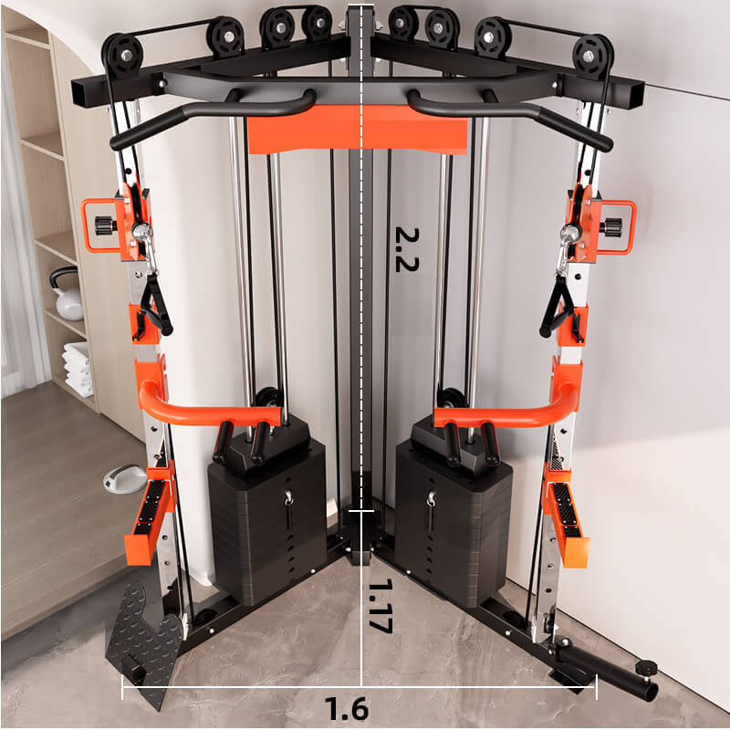SmartFit C1 Max Multi Functional Cable Crossover Station 130kgs Pin Loaded Machine + Multi Func Bench+7Ft Olympic Barbell + 100kgs Weights