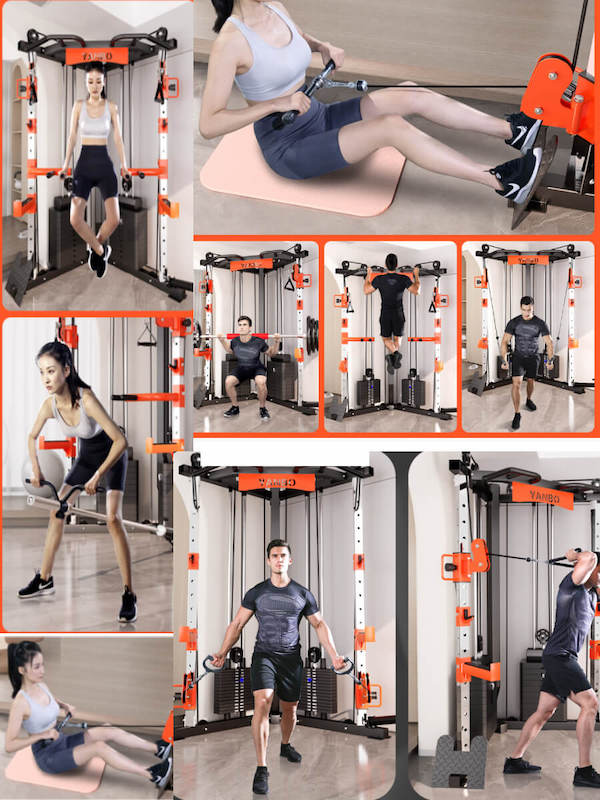 SmartFit C1 Max Multi Functional Cable Crossover Station 130kgs Pin Loaded Machine + Multi Func Bench+7Ft Olympic Barbell + 100kgs Weights
