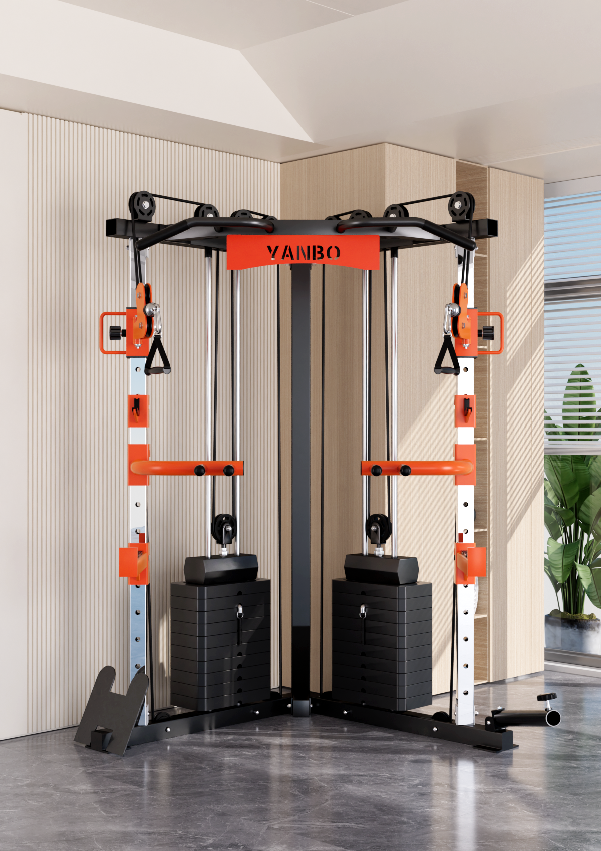 SmartFit C1 Max Multi Functional Cable Crossover Station 130kgs Pin Loaded Machine + Multi Func Bench+7Ft Olympic Barbell + 100kgs Weights