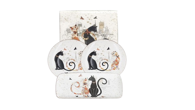 Cat Couple Embossed Entertaining Set