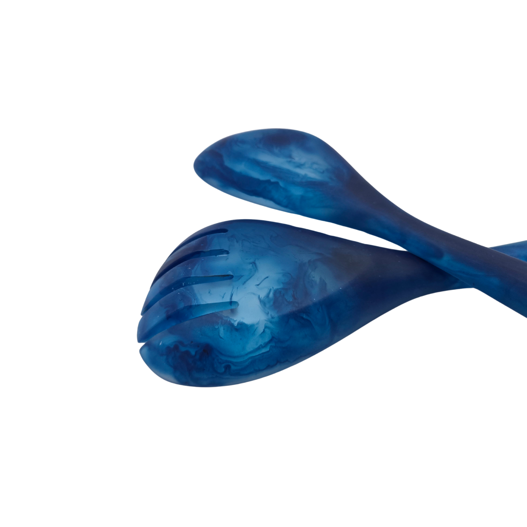IDRA Blue Swirl Resin Salad Server Set - Handcrafted Marbled Finish
