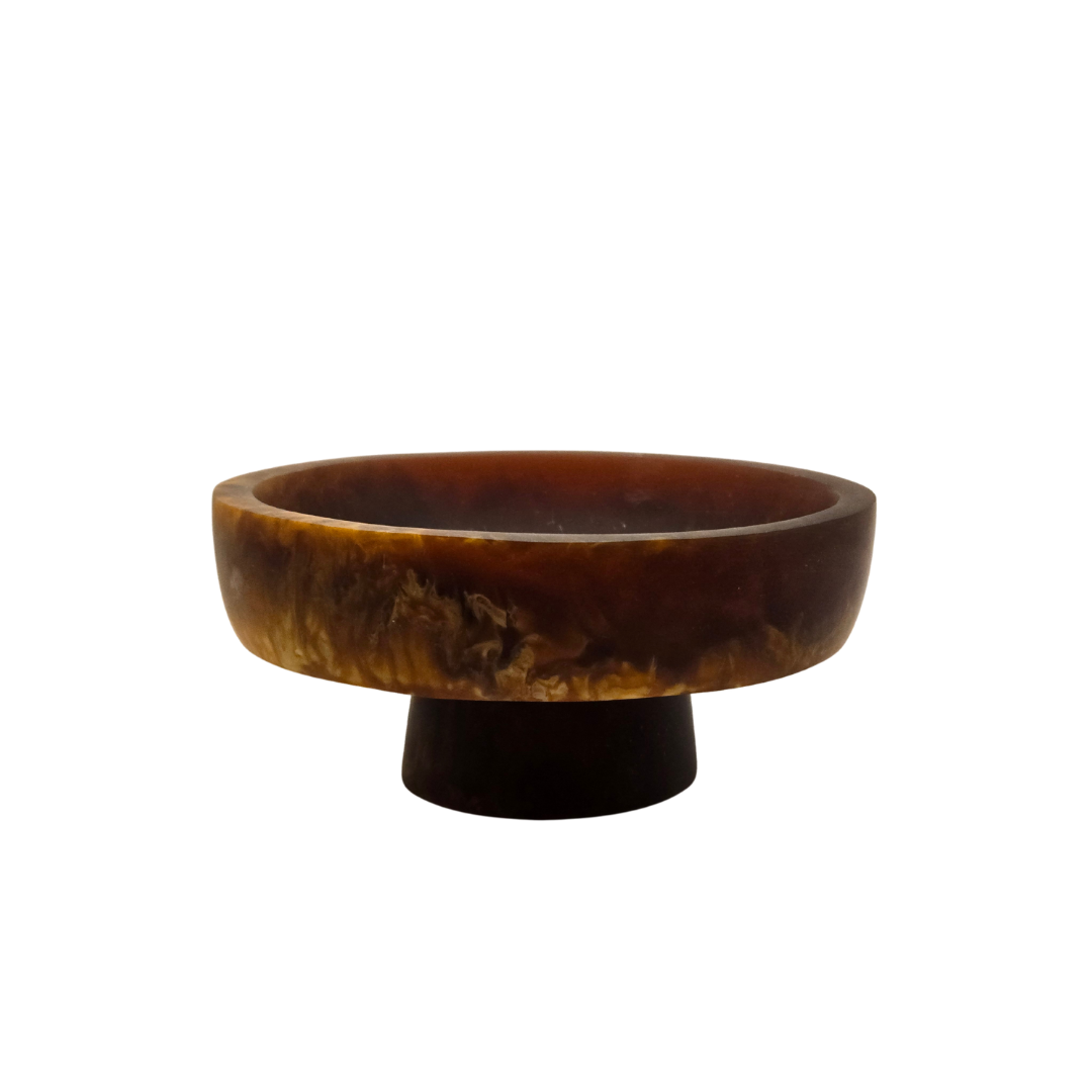 Hand-Poured Pedestal Serving Bowl ??Small Caramel Resin Bowl for Snacks & Sides