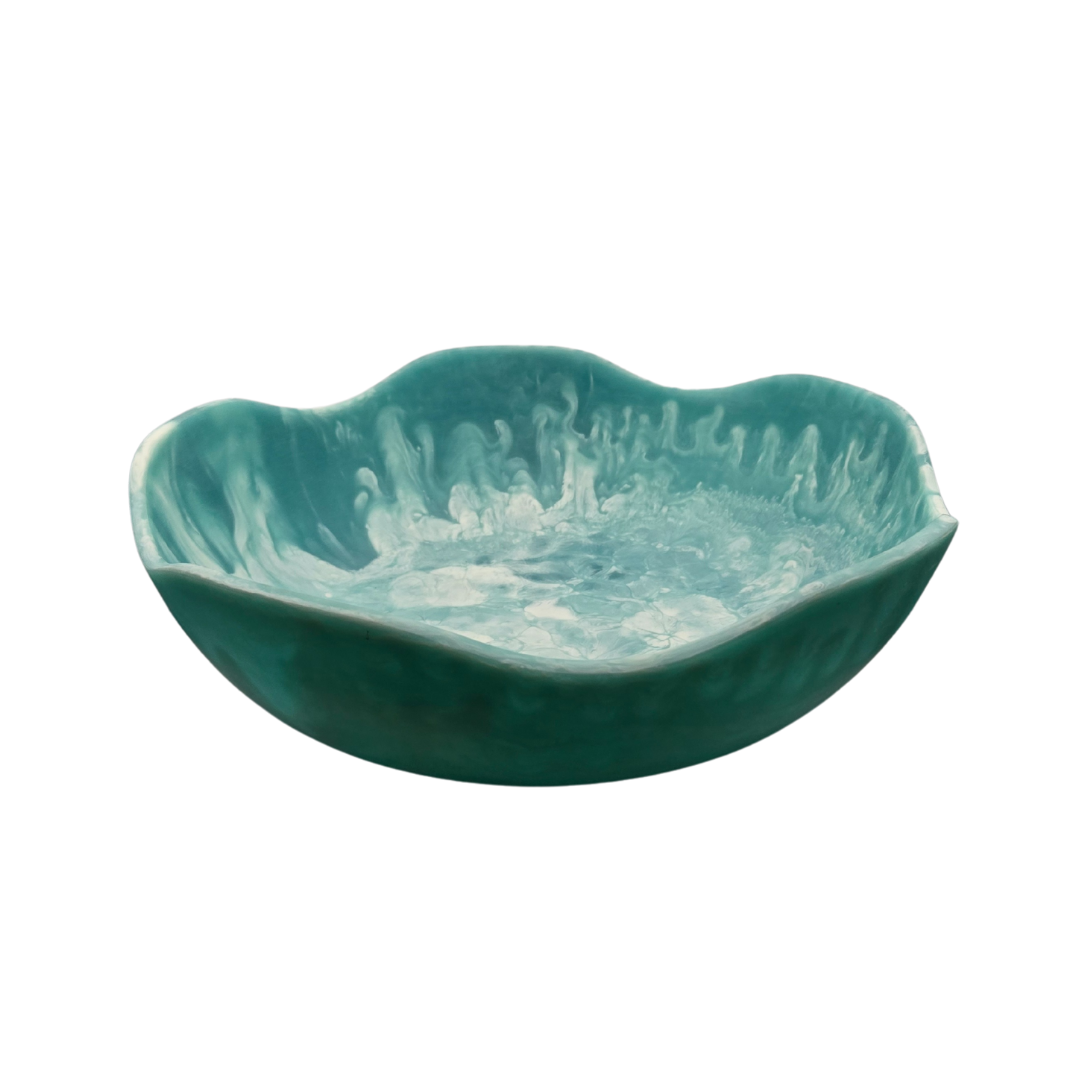 Handmade Resin Bowl - Ocean Swirl Blue | Wavy Edge | 15.5cm | Small Decorative Bowl