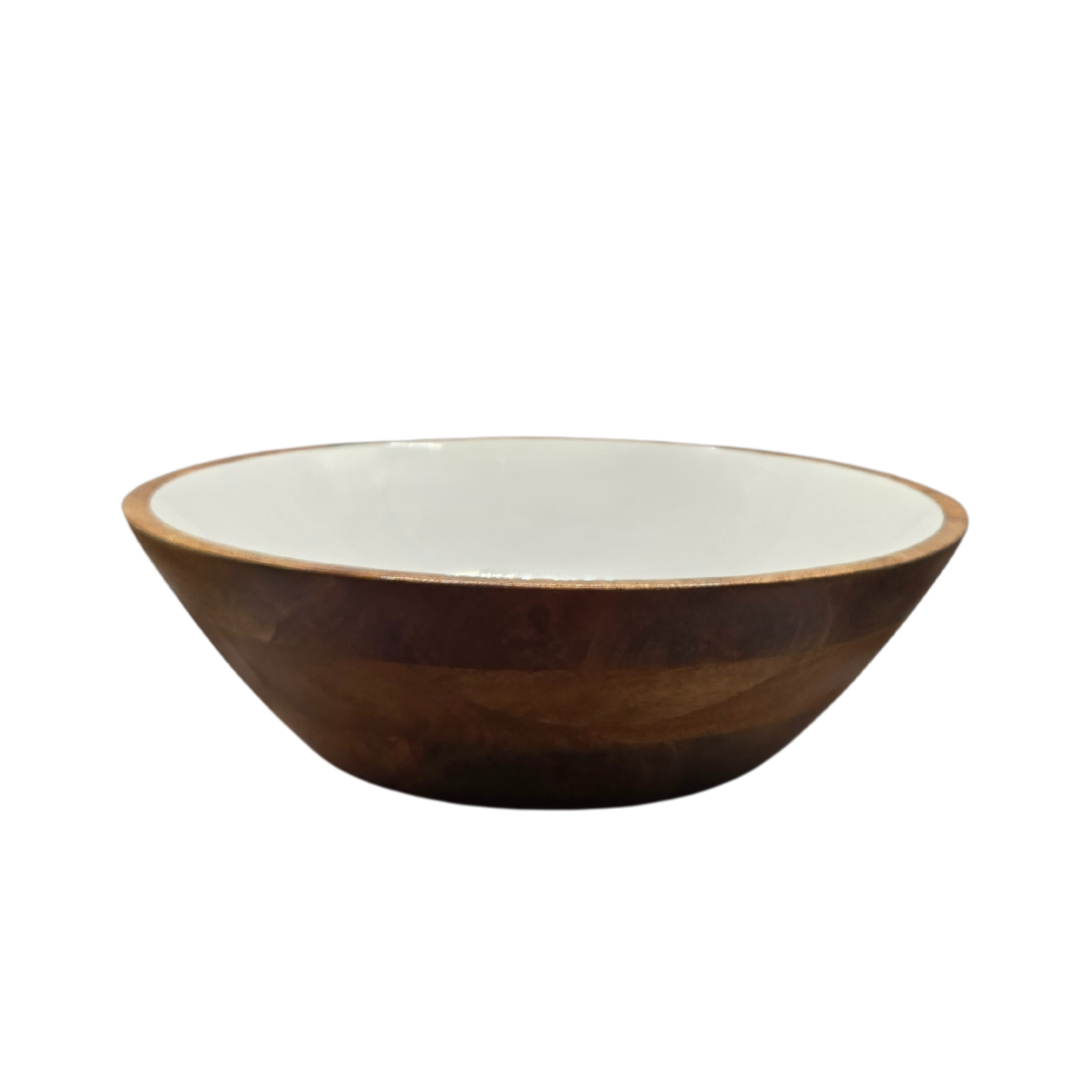 Handcrafted Mango Wood & Enamel Serving Bowl - Natural & Food-Safe