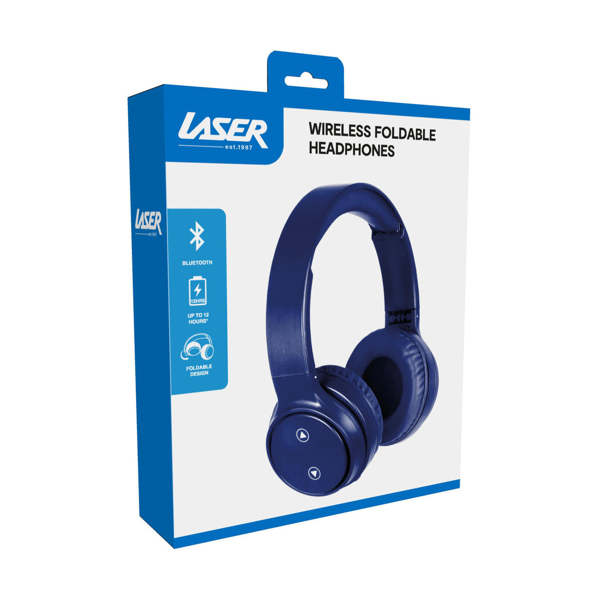 Laser Foldable Bluetooth Headphones with Mic - Navy Blue