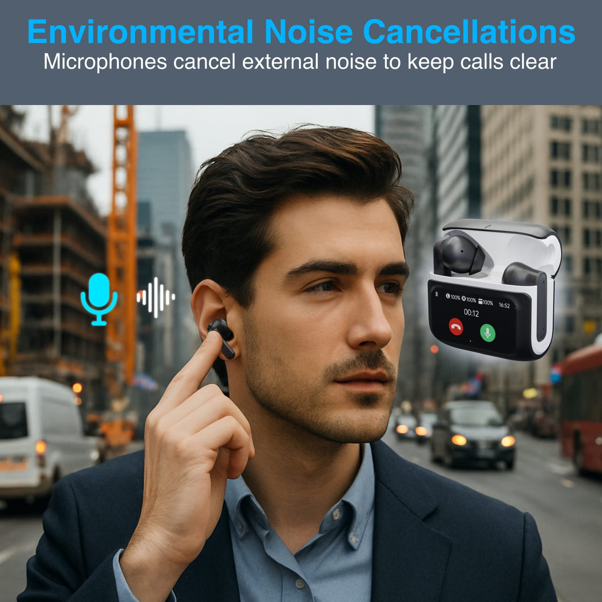 Laser TWS Earbuds ANC with Touch Display Black