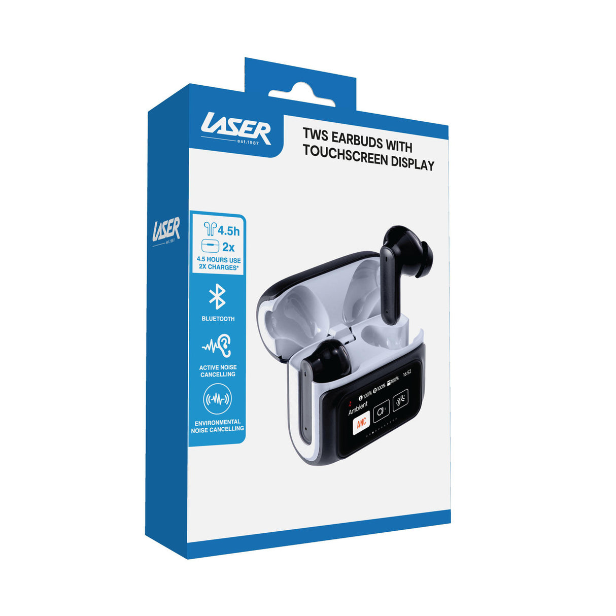 Laser TWS Earbuds ANC with Touch Display Black