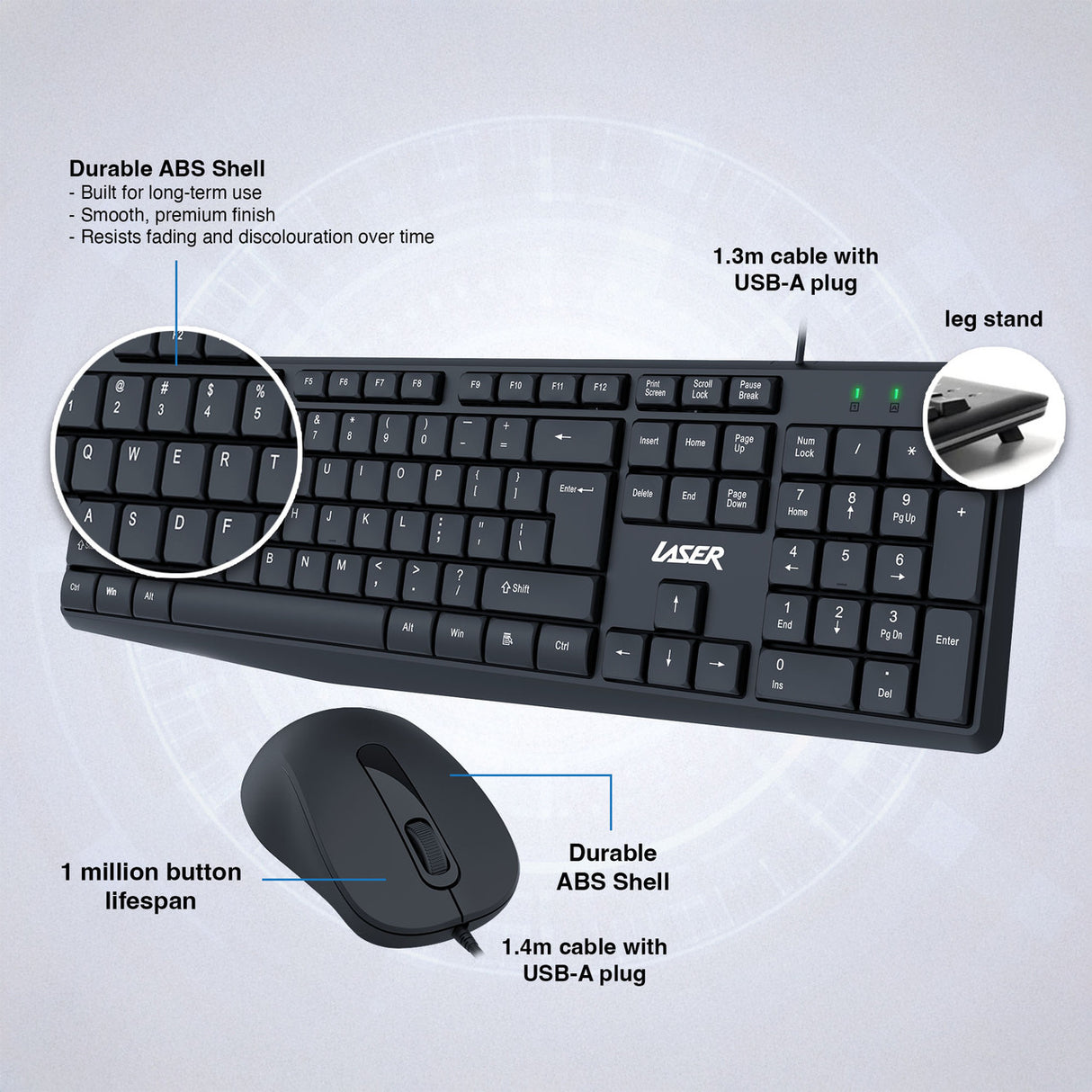 Laser Wired Office Keyboard Mouse Combo