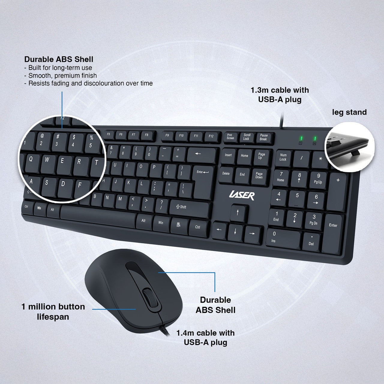 Laser Wired Office Keyboard Mouse Combo