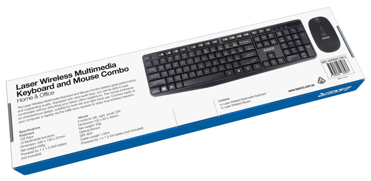 Laser Multimedia Wireless Keyboard and Mouse Combo