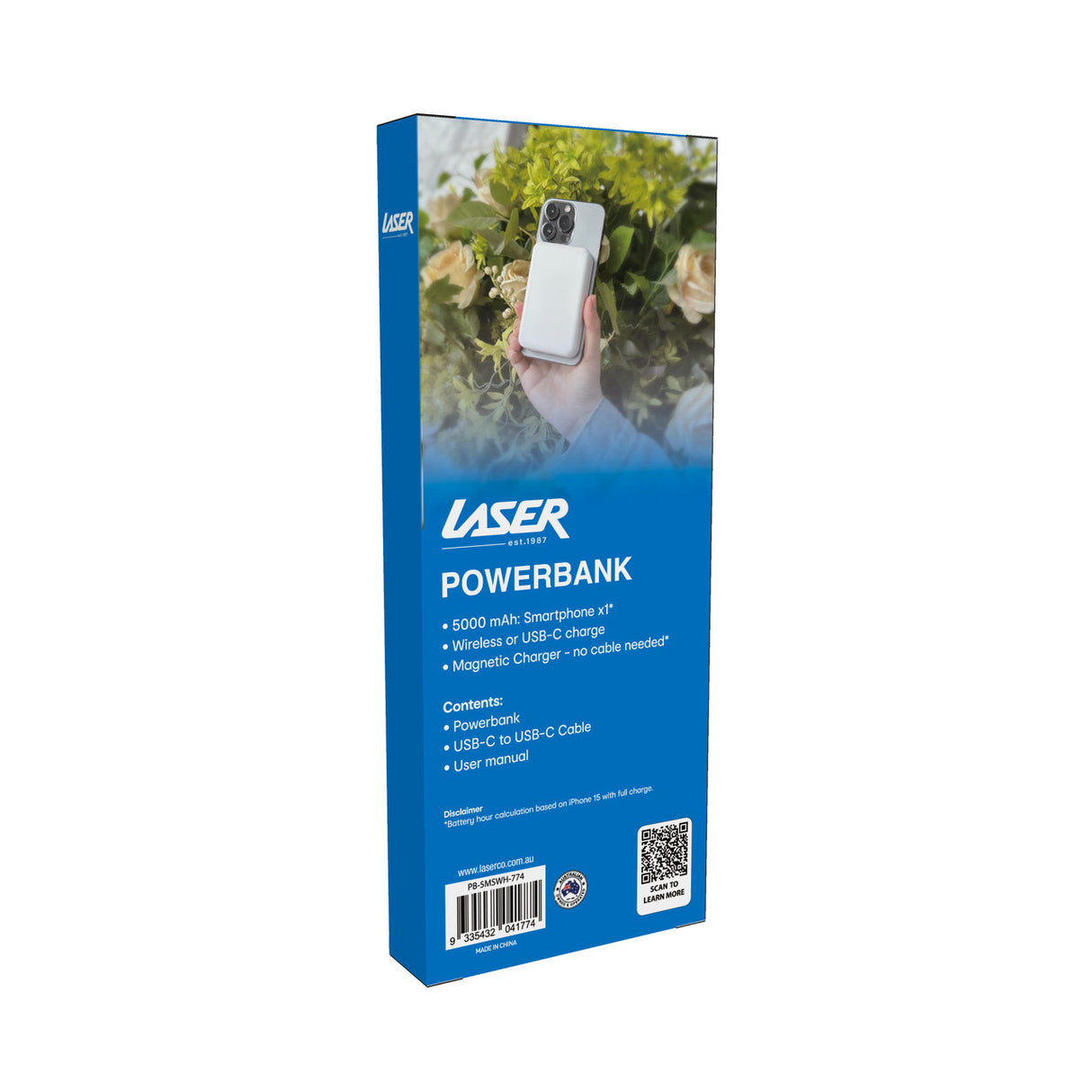 Laser 5000mAh Magnetic Wireless Power Bank White