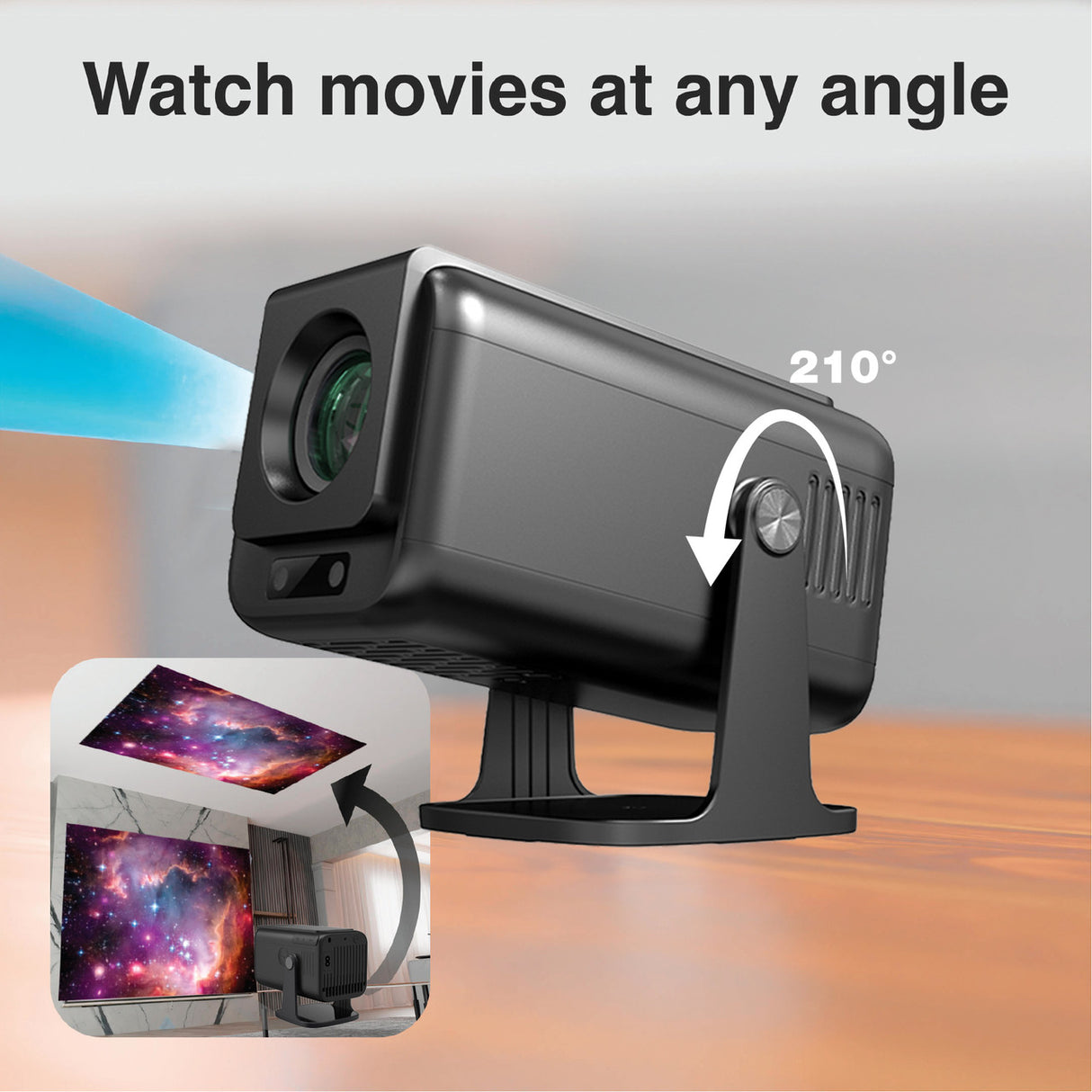 Laser 1080p Android Multi-Angle LED Projector Black