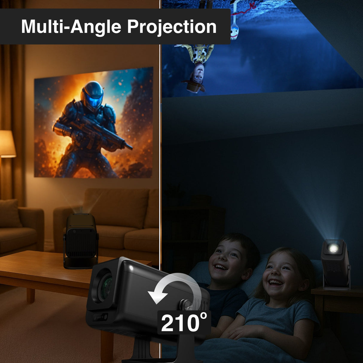 Laser 1080p Android Multi-Angle LED Projector Black