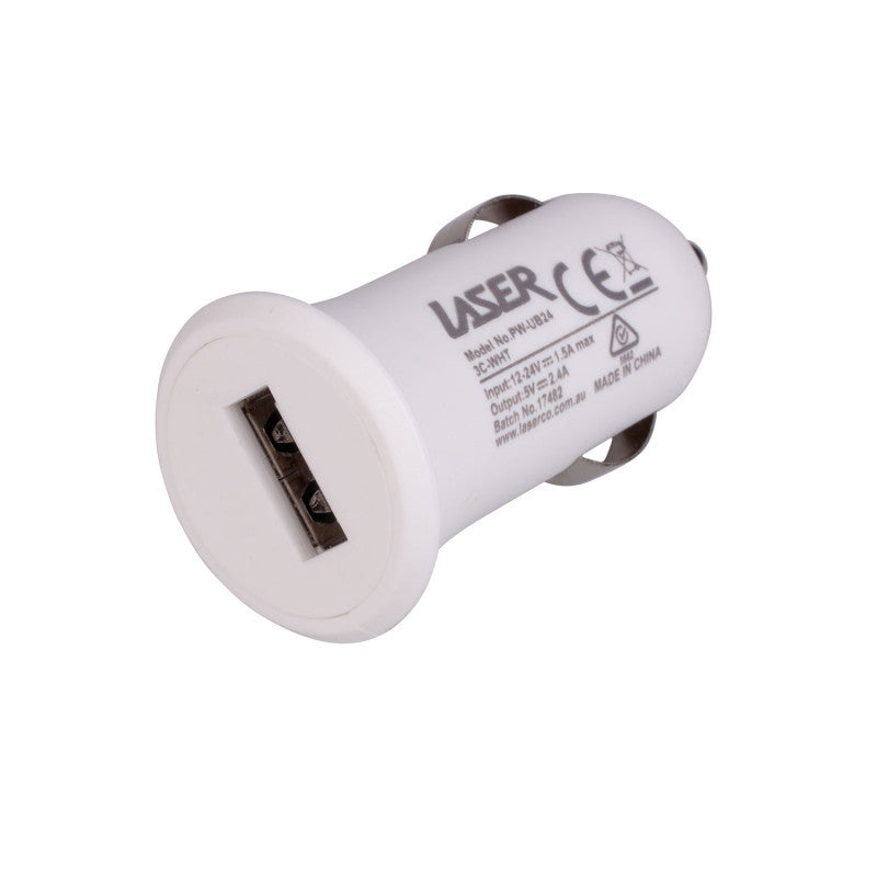 Laser USB Car Charger with 3-in-1 Cable White