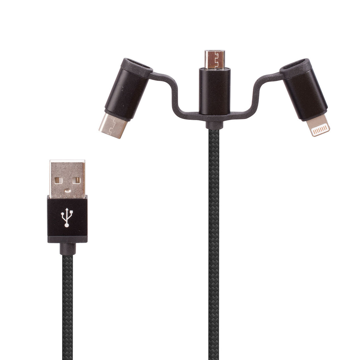 Laser Fast Charging Dual USB Wall Charger with 3 in 1 Cable - Black