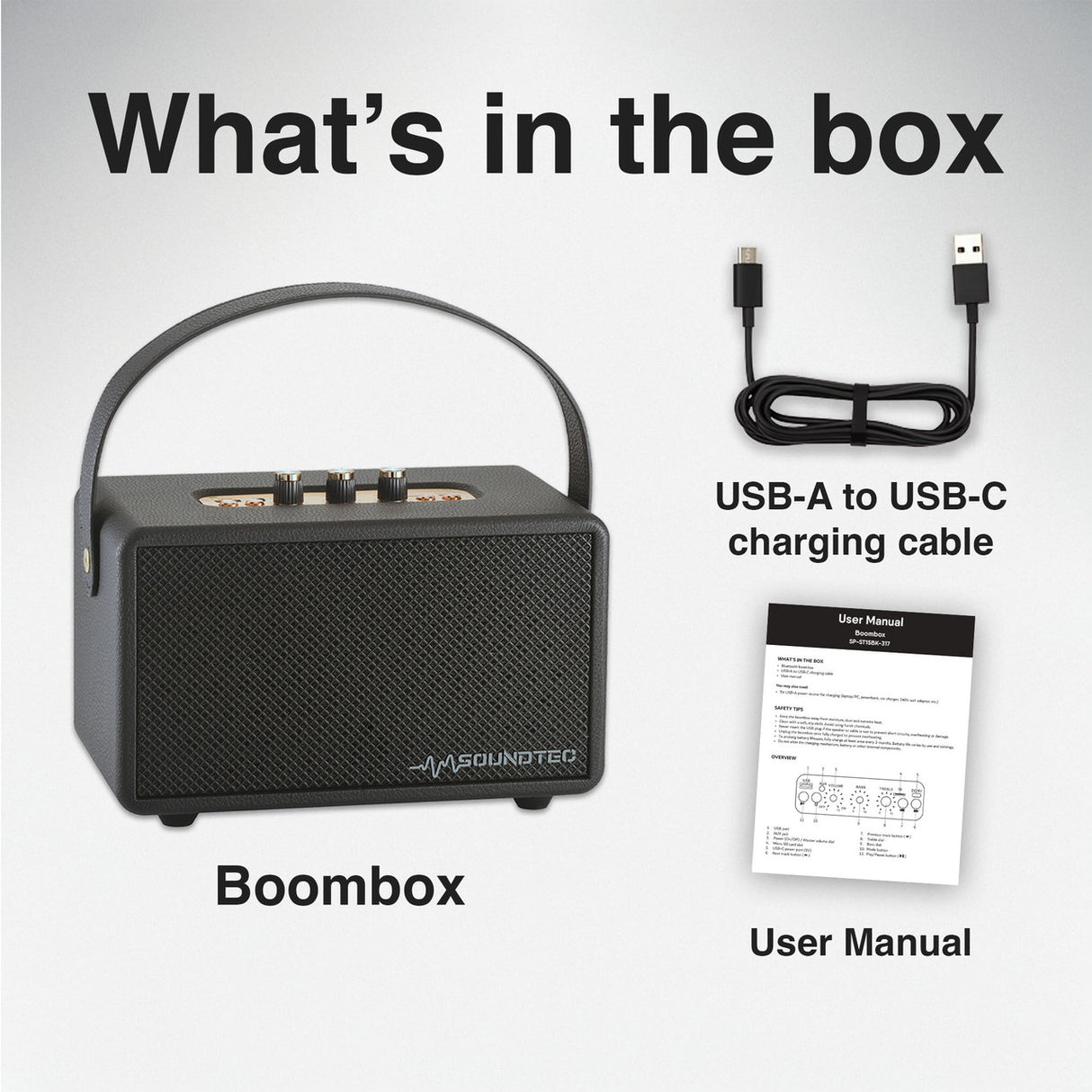 SoundTec Retro Bluetooth Boombox Black