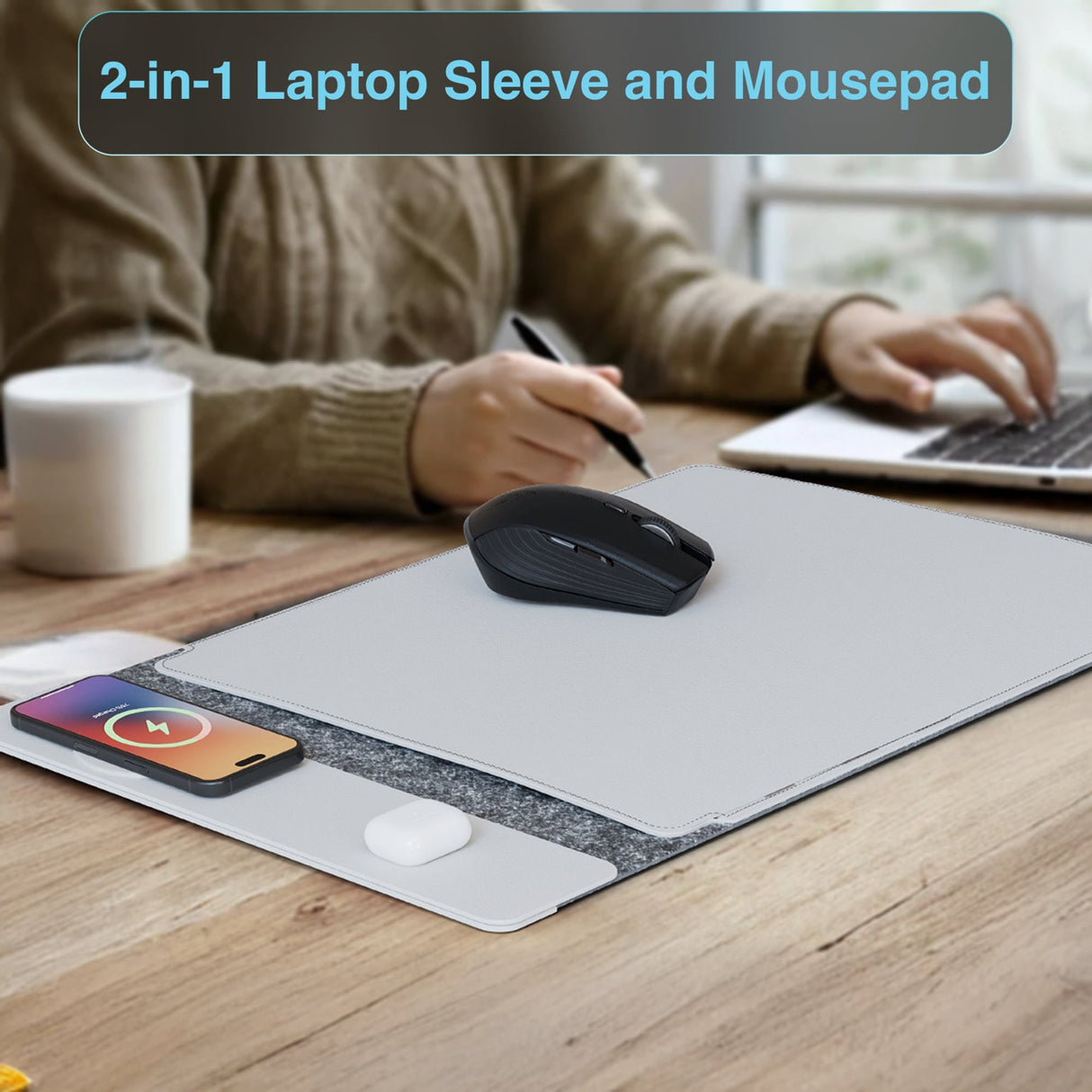 Laser Wireless Charging Laptop Sleeve Up to 16 Inch Grey