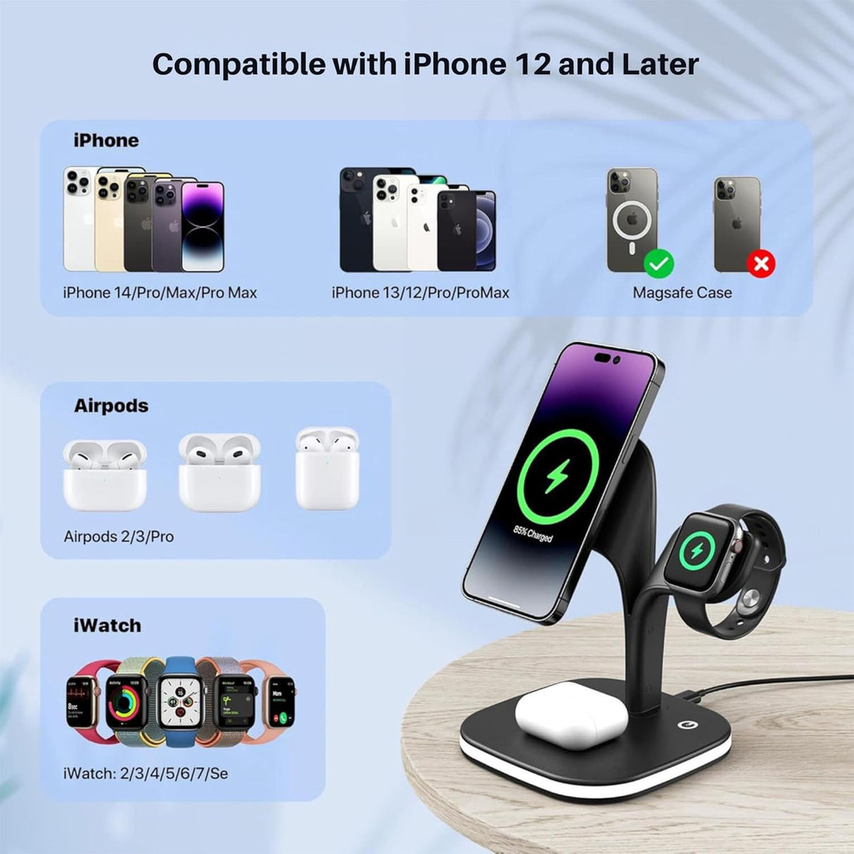 4 in 1 Wireless Charging Station with Night Light