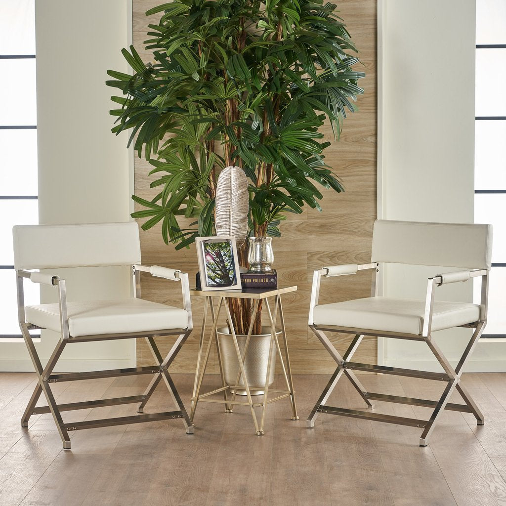 Rocklin Steel & Bonded Leather Director chair Armchair in White