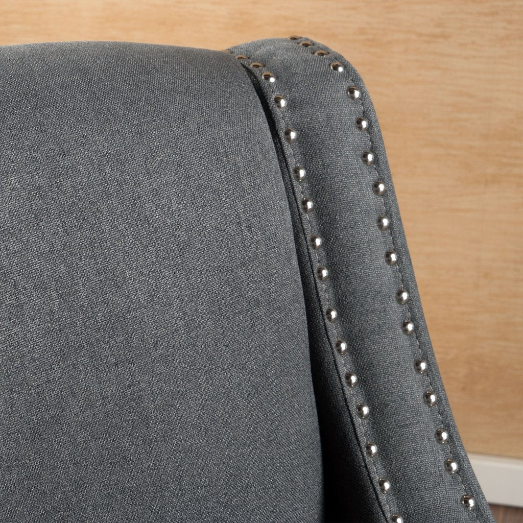Camden Linen Fabric Studded Armchair in Dark Grey
