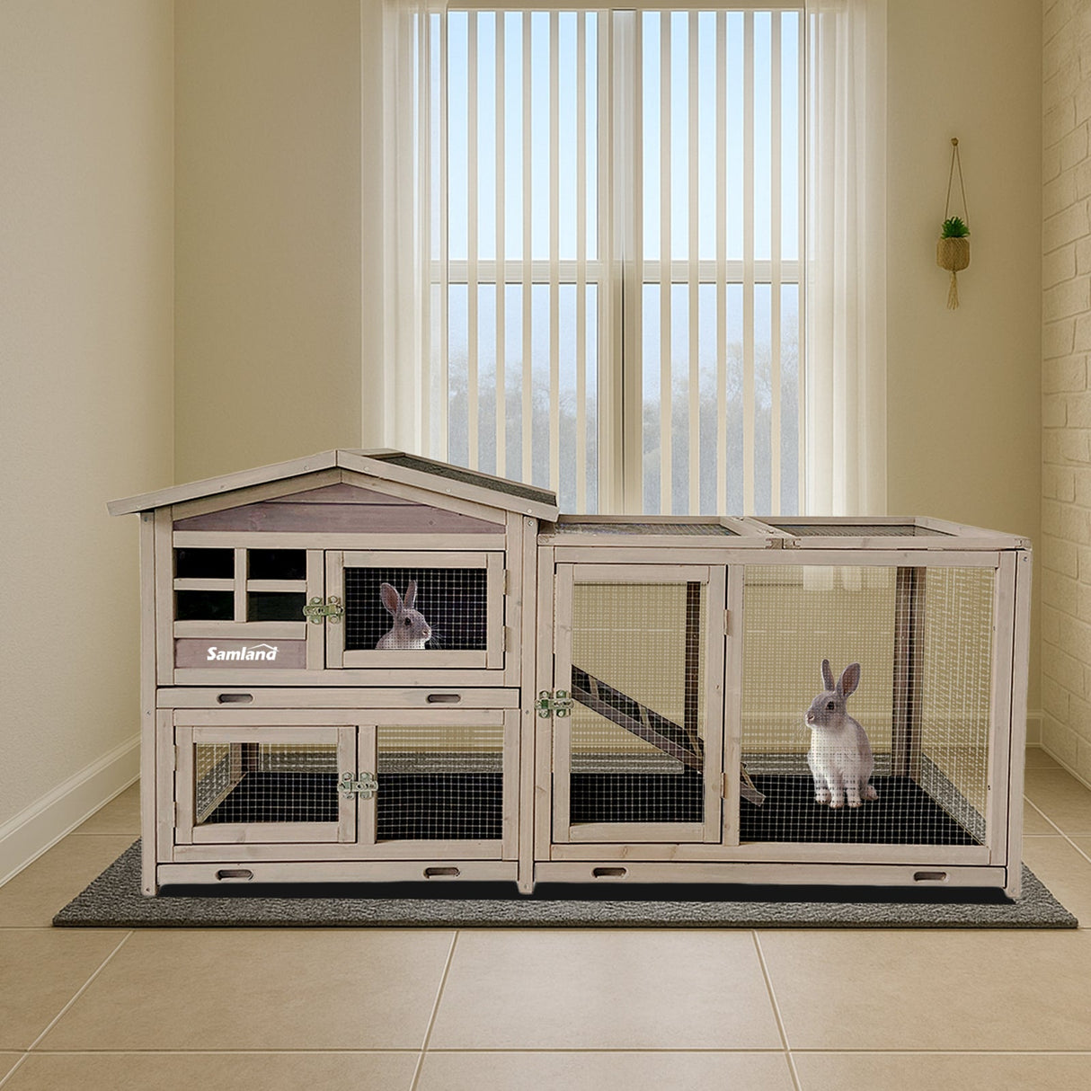 Samland Rabbit Hutch Cage Indoor and Outdoor Chicken Coop Guinea Pig Cage Bunny Cage Waterproof Roof