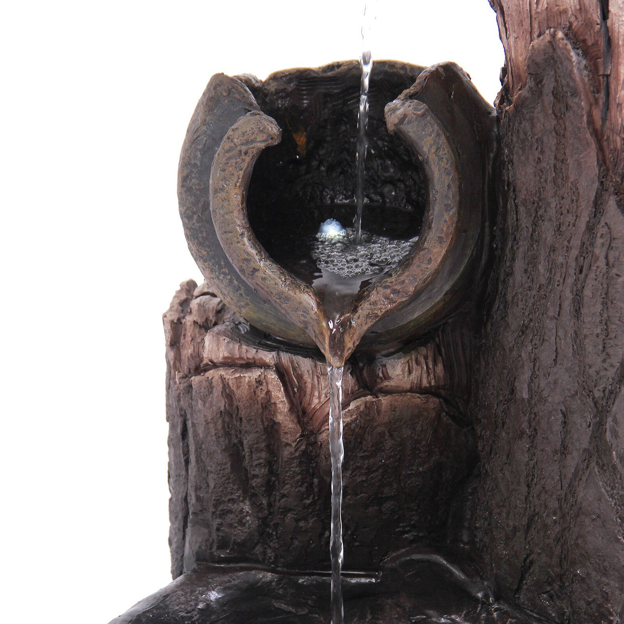 Samland RUSTIC POURING BROKEN POTS ON TREE TRUNK SOLAR WATER FOUNTAIN FEATURE