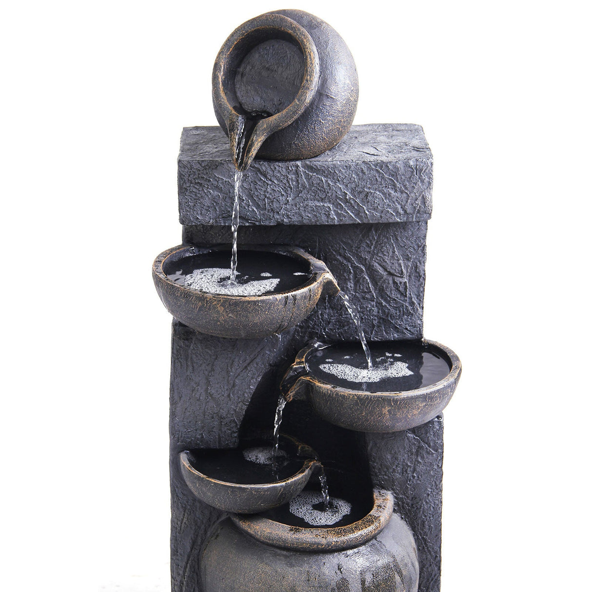 Samland 5 TIERS RUSTIC POURING POTS SOLAR WATER FOUNTAIN FEATURE