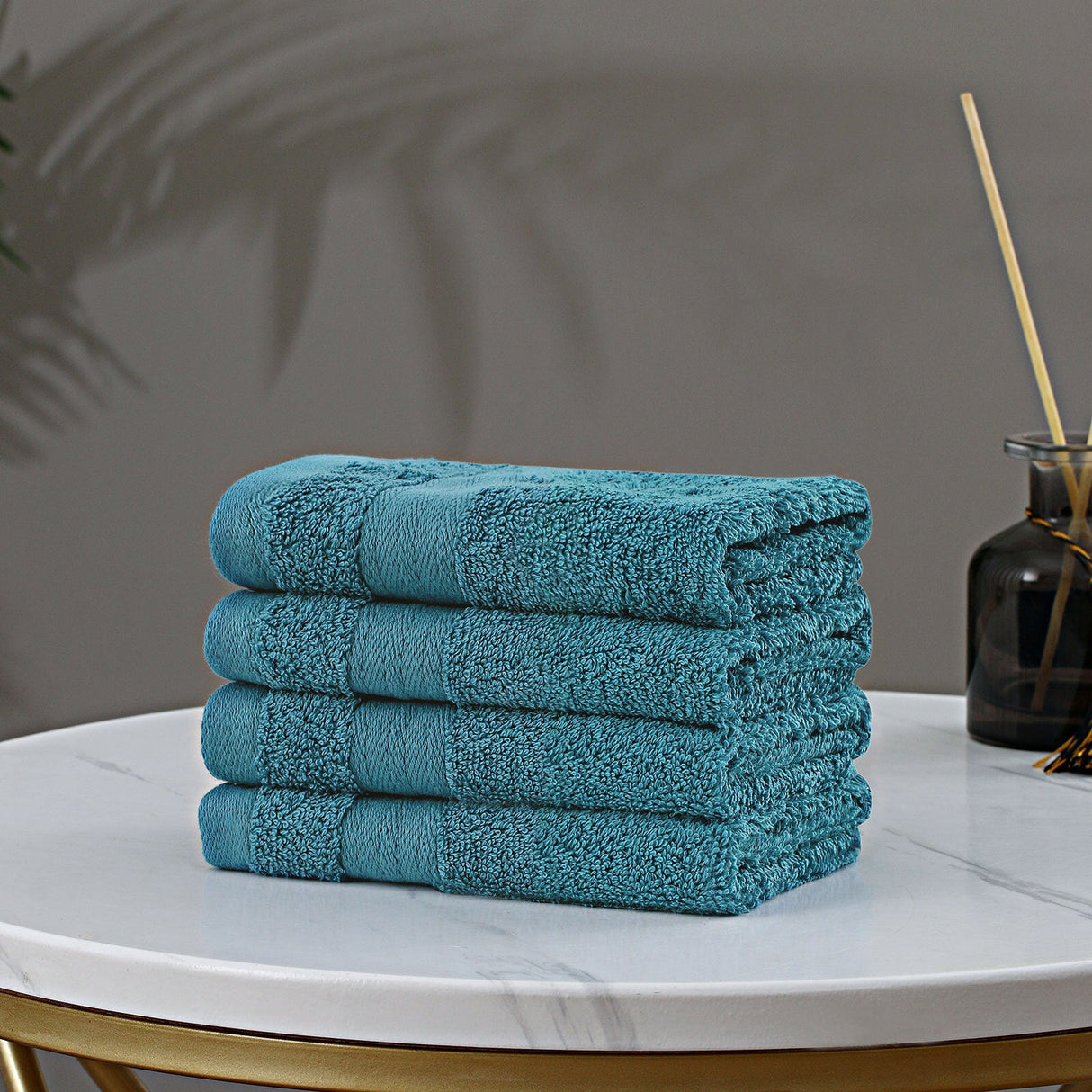 Samland Premium Cotton Washcloths 4-Pack Quick-Dry Face Towels Set-Blue